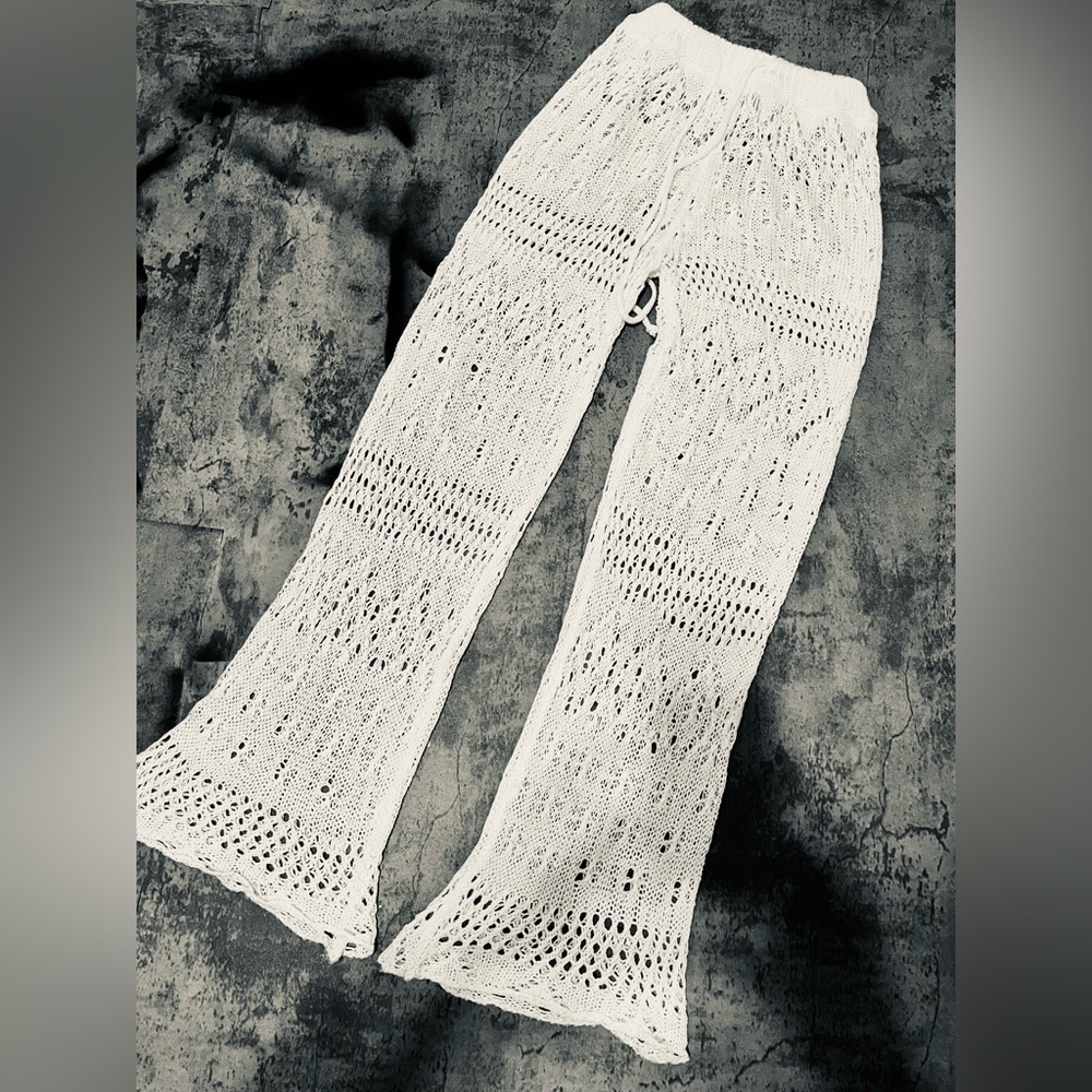 White Crochet Flare Beach Pants